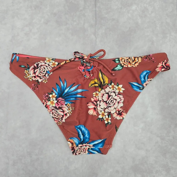No Boundaries Brown Blue Floral Tie Medium Bikini Bottom Swimwear - Picture 2 of 6